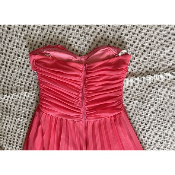 Jodi Kristopher Women Strapless Pleated Gown Coral pink Beaded Empire Waist Prom - Picture 4 of 8